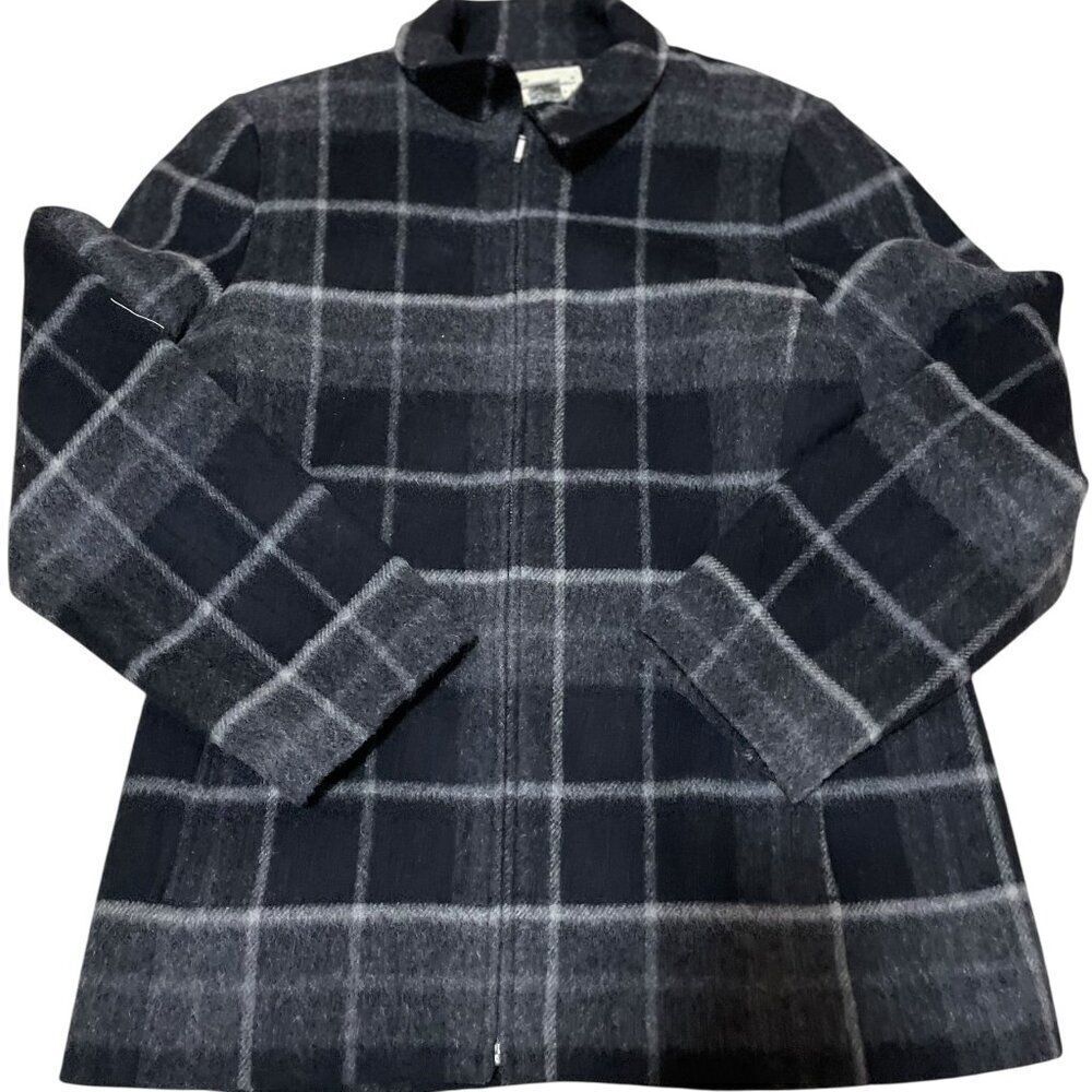Eddie Bauer Plaid Wool Blend Full Zip Women's Jacket Sz Large